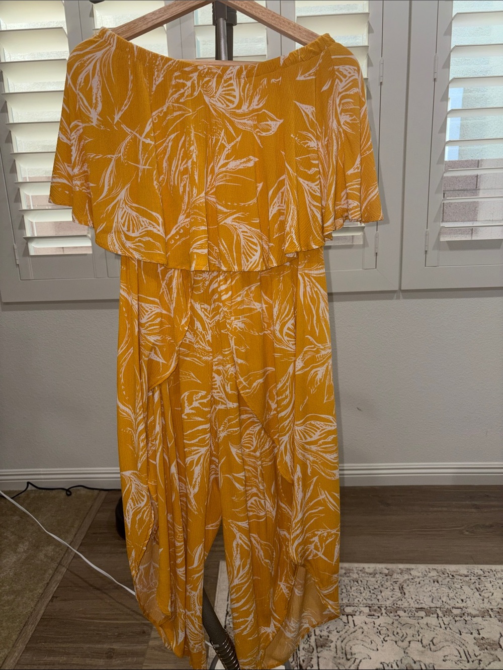 Kori Yellow Strapless Leaf-Print Maxi Dress